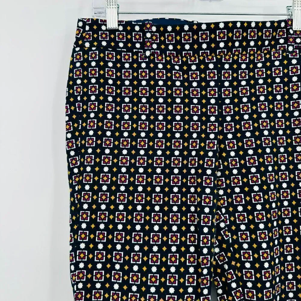 J. Crew Size 6 Navy Blue Geometric Printed Side Zip Winnie Capri Pants